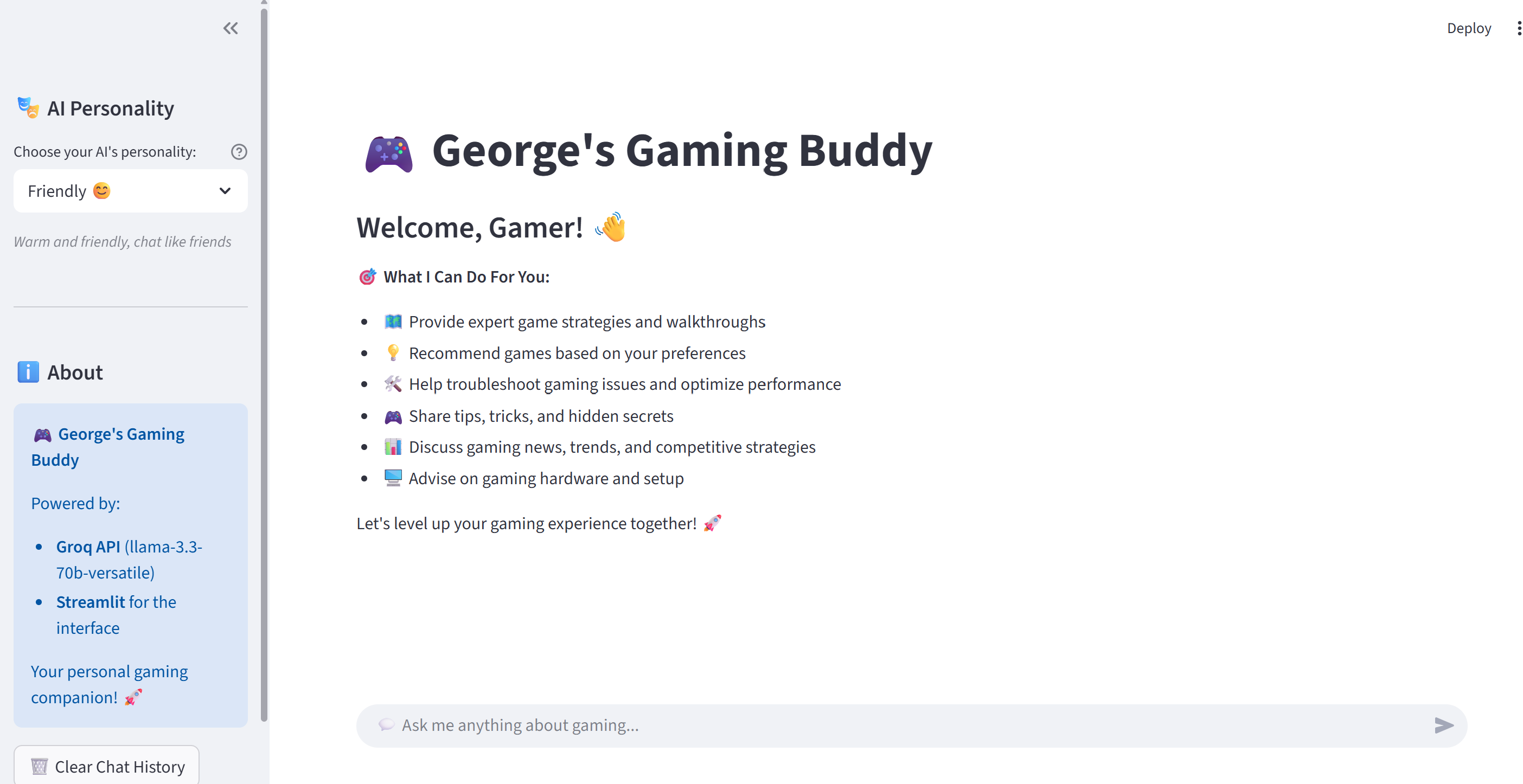AI Gamer Assistant Chatbox Screenshot